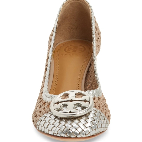 TORY BURCH Chelsea Woven Silver Metallic Leather Pumps NEW size 8 - Picture 5 of 7